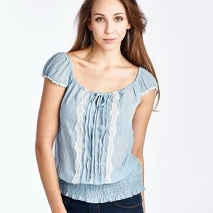 Cap Sleeve Keyhole
Smocked Waist Top with Lace